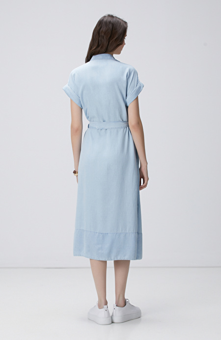 Açık Mavi Midi Denim Elbise_4