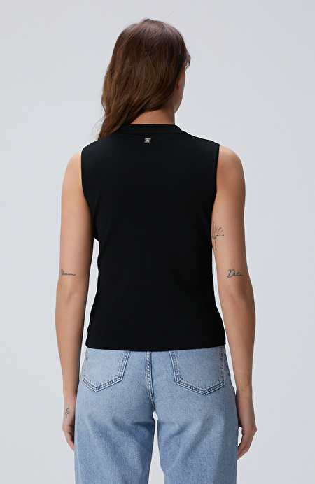 Siyah Basic Polo Yaka Triko_4