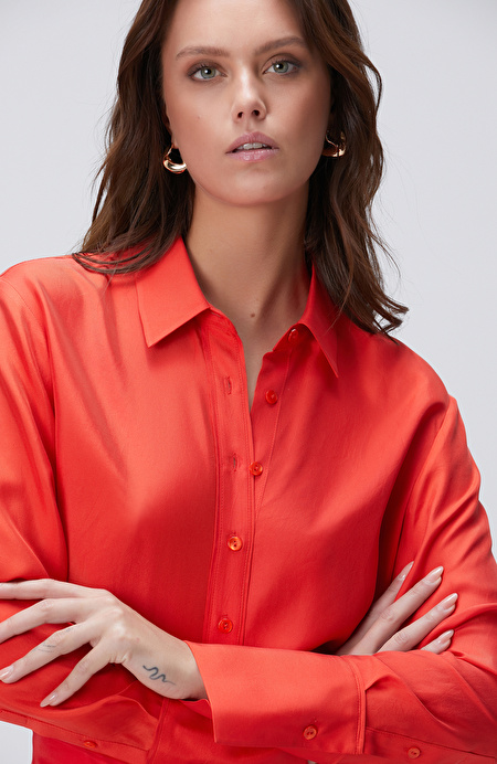 Limited Kırmızı İpek Twill Gömlek_1