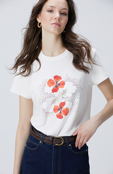 Kırık Beyaz Baskılı T-shirt_0