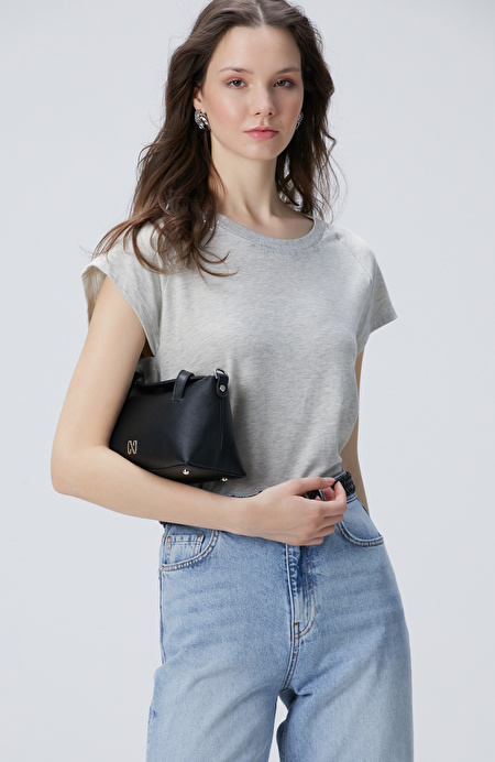Gri Melanj Varak Baskılı T-shirt_1