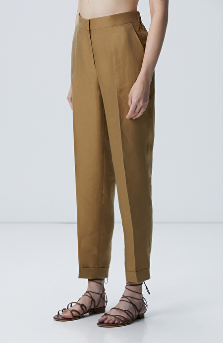 Yağ Yeşili Limited Keten Karışımlı Pantolon_1