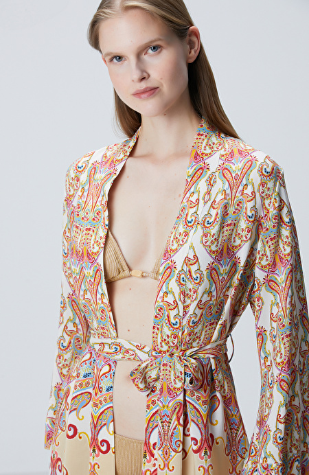 Bej Püsküllü Desenli Kaftan_1
