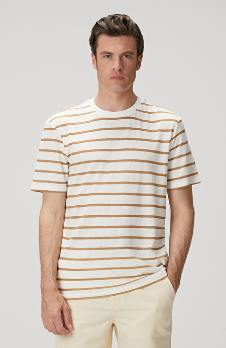 Kırık Beyaz Keten Karışımlı T-shirt_0