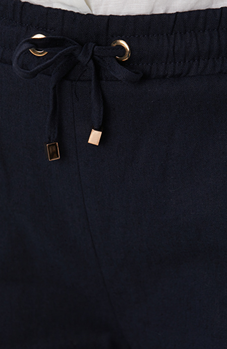 Lacivert Keten Karışımlı Casual Pantolon_4