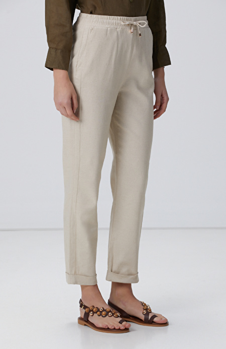 Naturel Keten Karışımlı Casual Pantolon_2