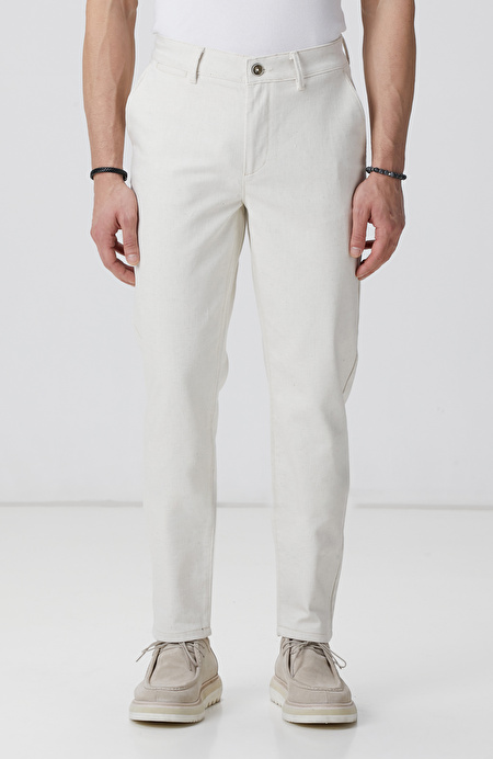 Bej Keten Karışımlı Chino Pantolon_1