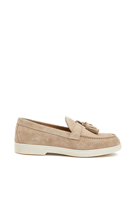 Bej Kadın Süet Loafer