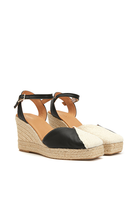 Bej Siyah Kadın Espadril_0