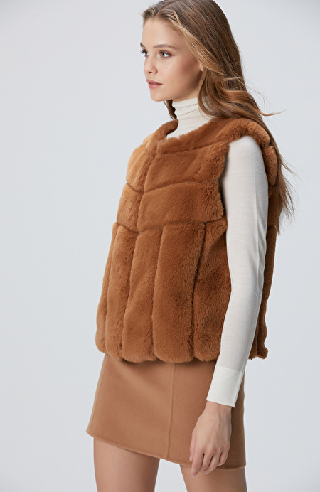 Camel Kesik Detaylı Yelek_5