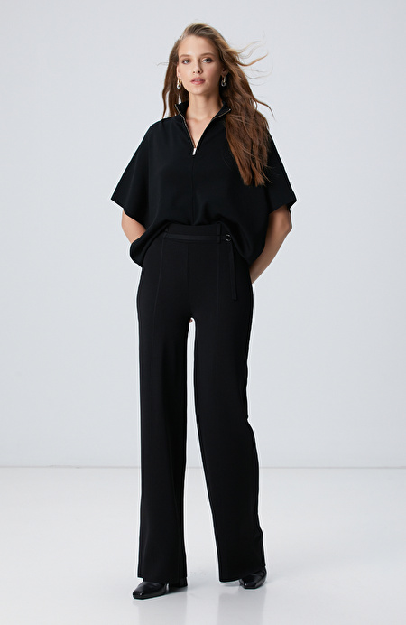 Siyah Bol Form Basic Triko Pantolon_0