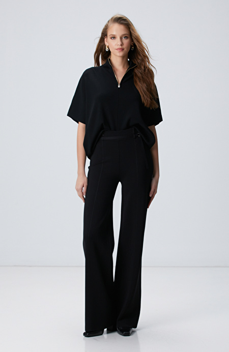 Siyah Bol Form Basic Triko Pantolon_1