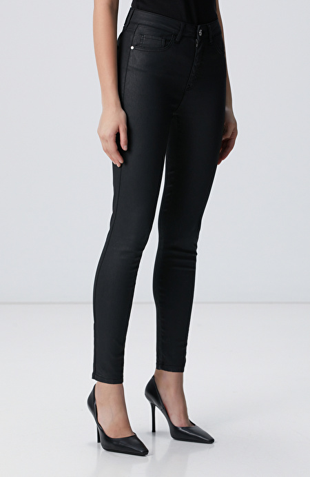 Siyah Kaplamalı Skinny Kalıp Denim Pantolon_1
