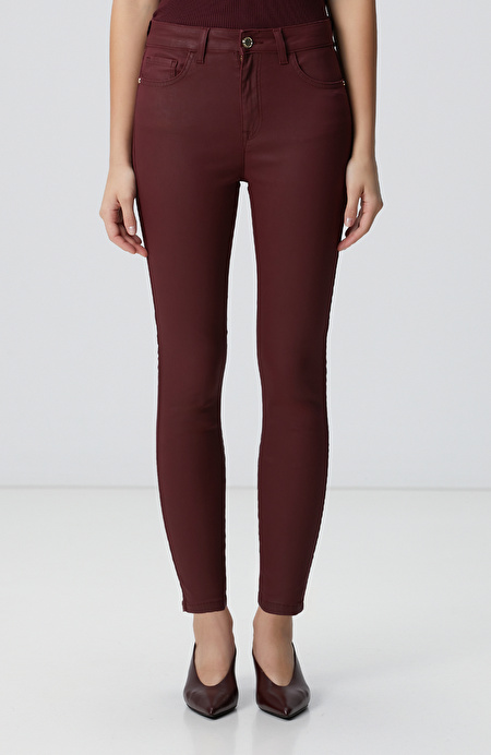 Bordo Denim Kadın Pantolon_2