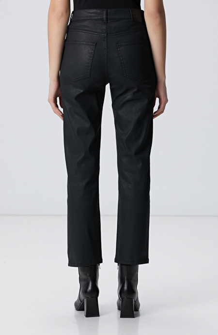 Siyah Straight Kalıp Denim Pantolon_4