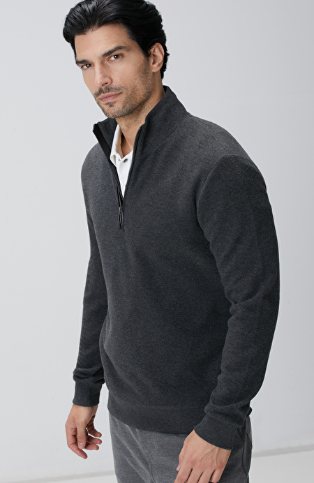 Antrasit Dik Yaka Fermuarlı Sweatshirt_0