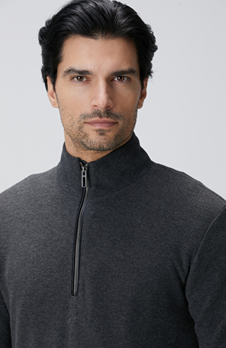 Antrasit Dik Yaka Fermuarlı Sweatshirt_5