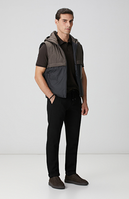 Kahverengi Polo Yaka Düğmeli Jakarlı T-shirt_2