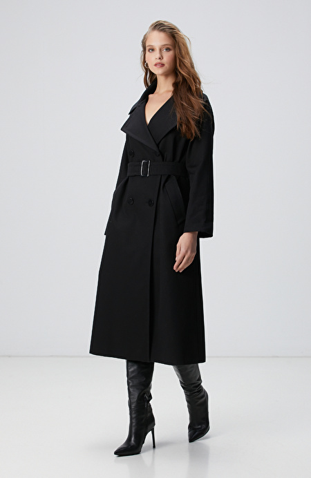 Siyah Kruvaze Trench Coat_4