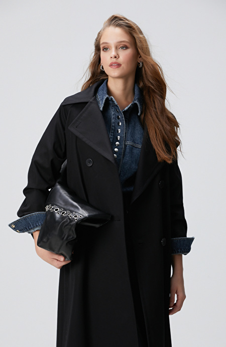 Siyah Kruvaze Trench Coat_5