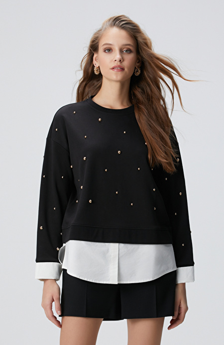 Siyah Metal Aksesuarlı Sweatshirt_0