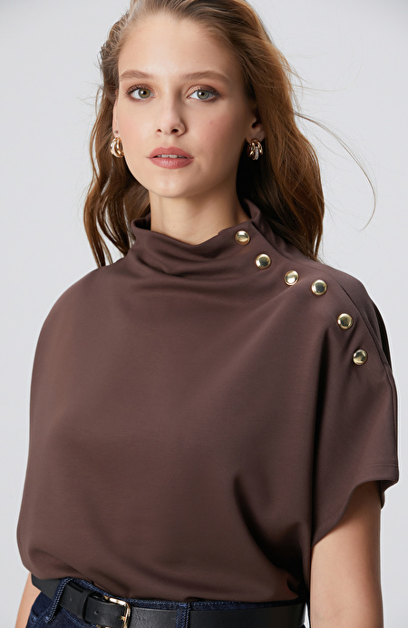 Acı Kahve Çıtçıt Detaylı T-shirt_1