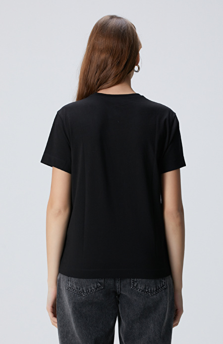 Siyah Taş İşlemeli T-shirt_4