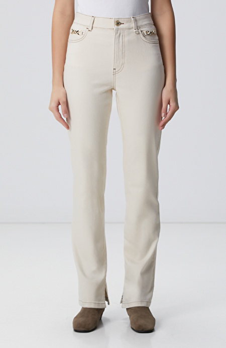 Naturel Aksesuarlı Denim Pantolon_2