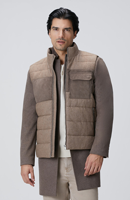 Bej Yün Karışımlı Flanel Casual Yelek_2