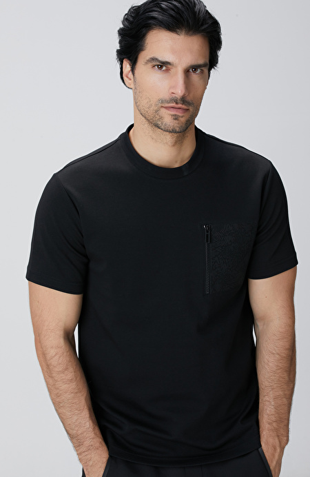 Siyah N-Tech Fermuar Cep Detaylı T-shirt_1