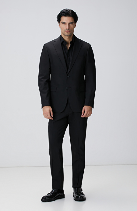 Slim Fit Siyah Yün Karışımlı Takım Elbise_2