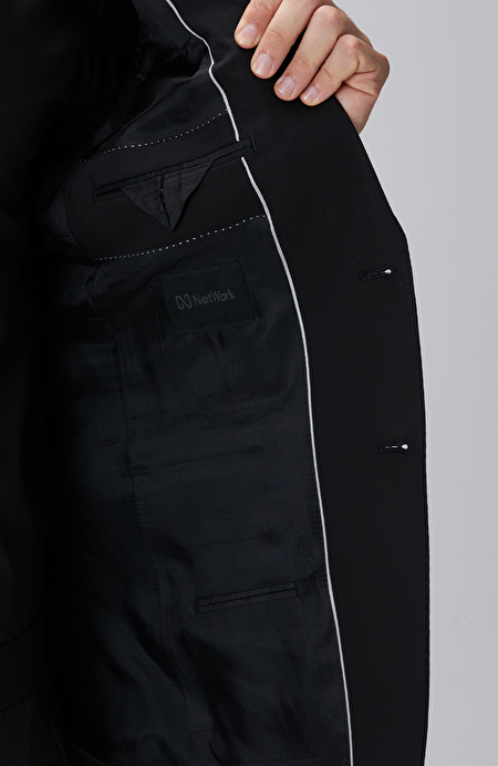 Slim Fit Siyah Yün Karışımlı Takım Elbise_8