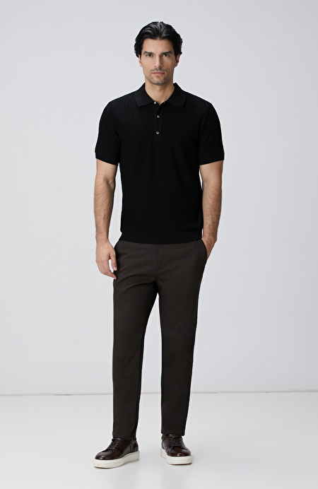 Kahverengi Sepet Örgü Desenli Chino Pantolon_0