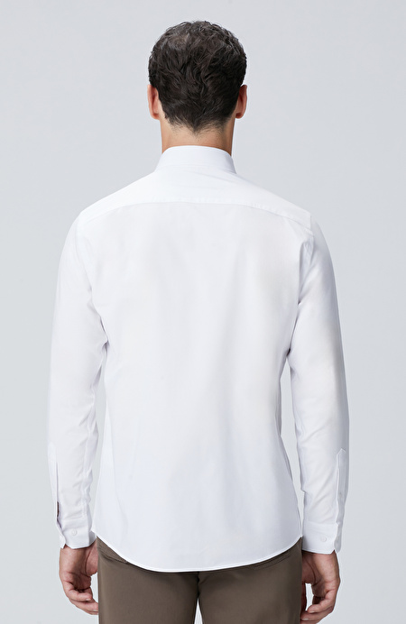 Slim Fit Beyaz Lycralı Cotton Petek Desen Gömlek_4