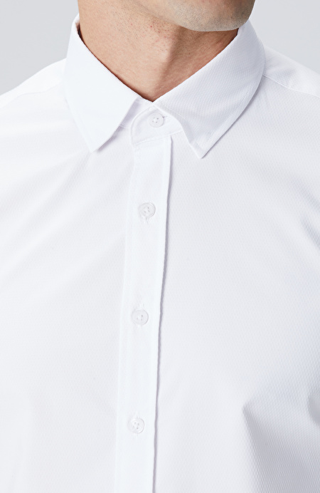 Slim Fit Beyaz Lycralı Cotton Petek Desen Gömlek_5