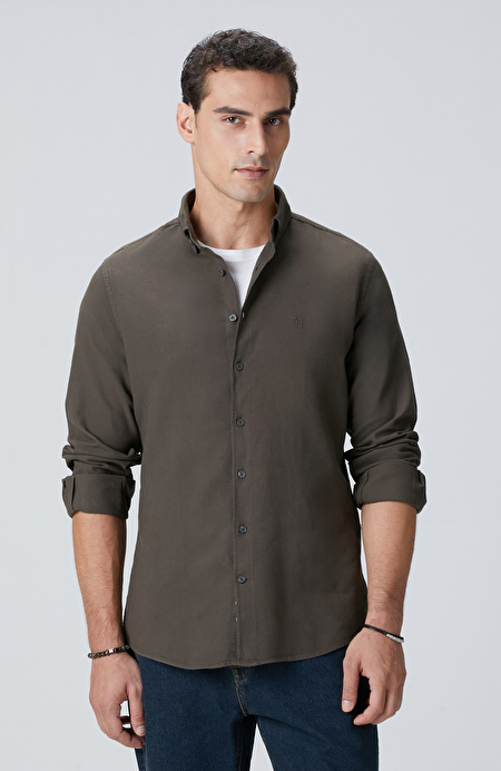 Haki Comfort Fit Petek Desen Parça Boya Gömlek_0