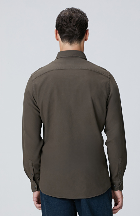 Haki Comfort Fit Petek Desen Parça Boya Gömlek_4