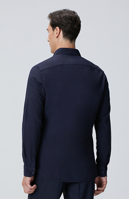 Lacivert Comfort Fit Petek Desen Parça Boya Gömlek_4