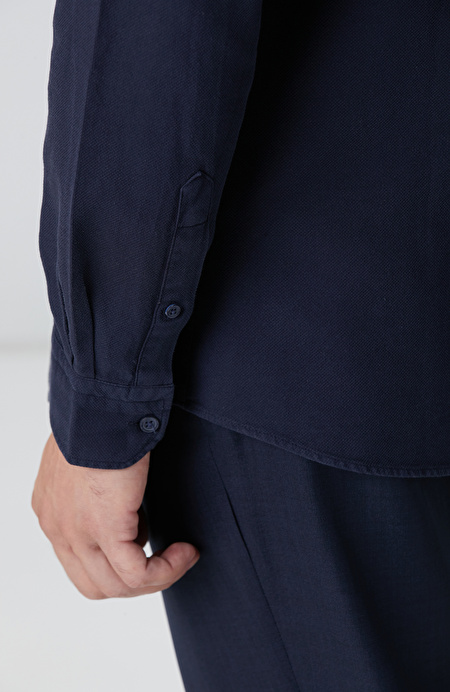 Lacivert Comfort Fit Petek Desen Parça Boya Gömlek_6