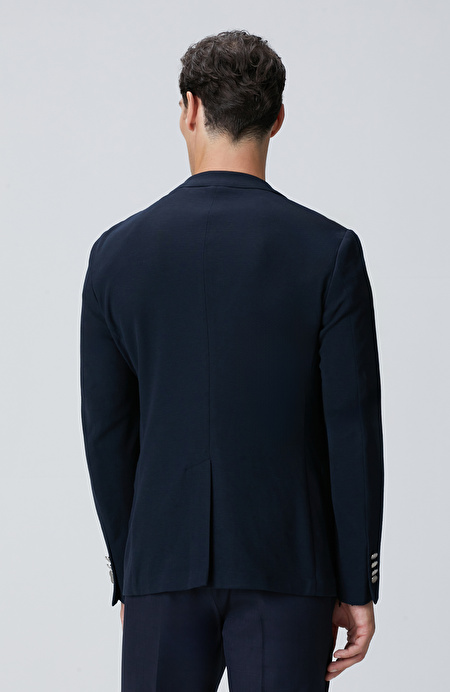 Lacivert Mona Yaka Metal Düğmeli Örme Blazer Ceket_4
