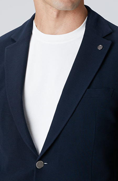 Lacivert Mona Yaka Metal Düğmeli Örme Blazer Ceket_5