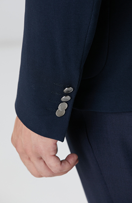 Lacivert Mona Yaka Metal Düğmeli Örme Blazer Ceket_6