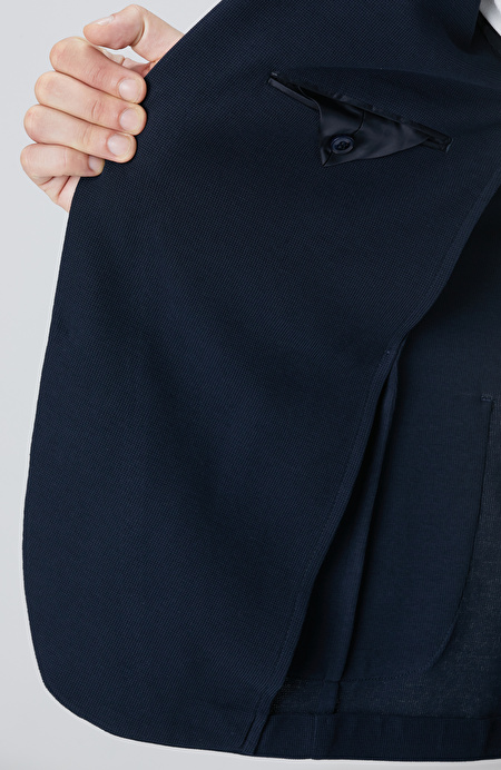 Lacivert Mona Yaka Metal Düğmeli Örme Blazer Ceket_7