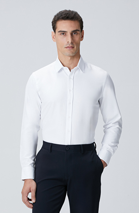 Beyaz Slim Fit Diyagonal Cotton Gömlek_0