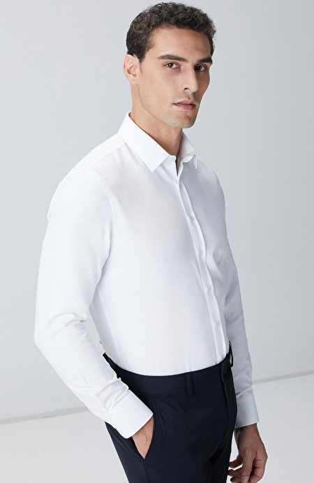 Beyaz Slim Fit Diyagonal Cotton Gömlek_1