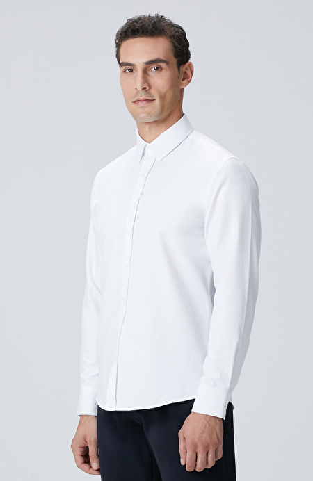 Beyaz Slim Fit Diyagonal Cotton Gömlek_3