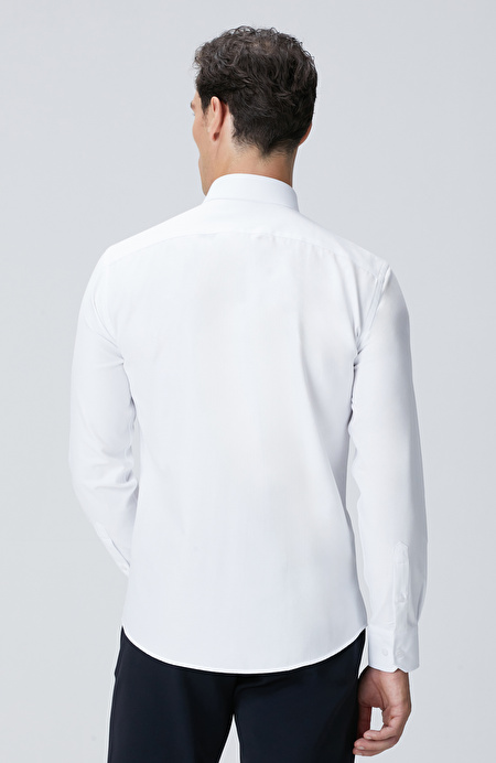 Beyaz Slim Fit Diyagonal Cotton Gömlek_4