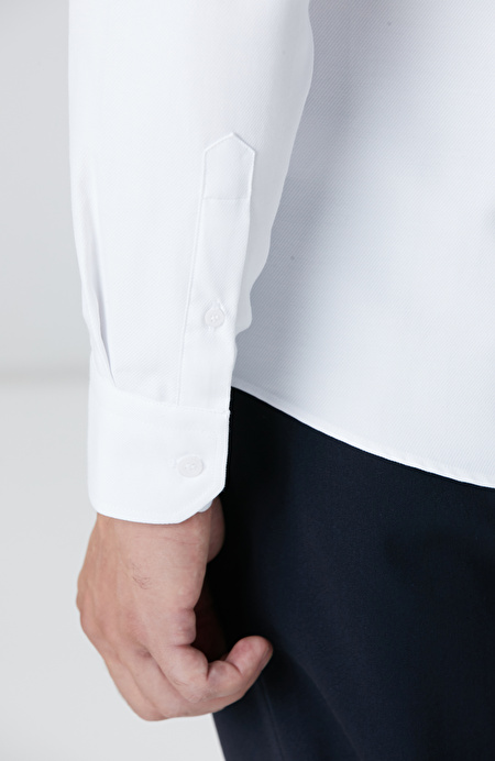 Beyaz Slim Fit Diyagonal Cotton Gömlek_6