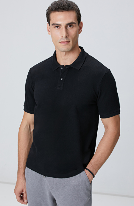 Siyah Çıtçıtlı Jakar Desen Kırılmaz Desen T-shirt_1