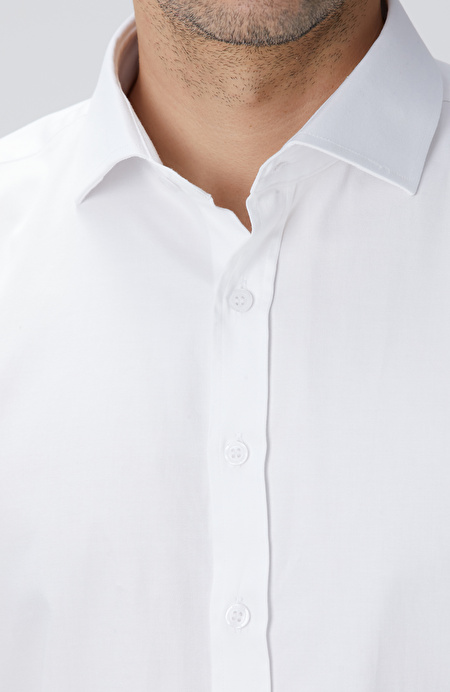 Slim Fit Beyaz Pamuk Saten Gömlek_6